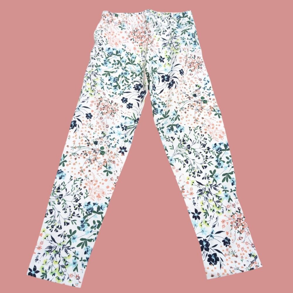 Pepco Full length Soft Cotton leggings Skinny Fit White with Green Floral NWOT